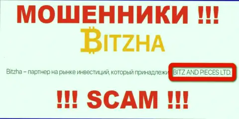 На официальном сайте Bitzha 24 мошенники сообщают, что ими владеет Битж энд Пицес Лтд