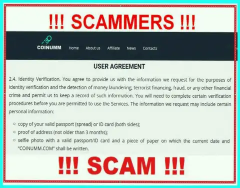 Coinumm Com Scammers collecting personal data from their customers