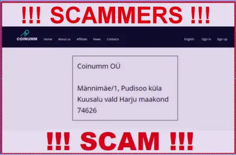 Coinumm Com scammers company address