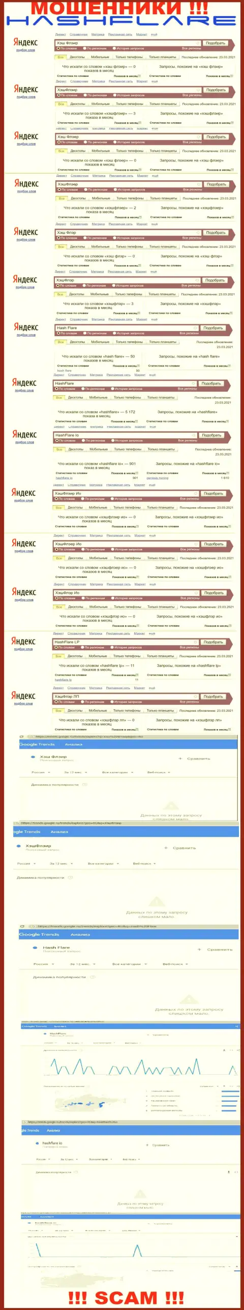 Количество онлайн-запросов в поисковиках интернета по бренду мошенников HashFlare