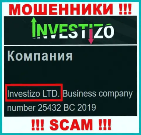 Данные о юр. лице Investizo Com на их официальном сайте имеются - это Investizo LTD