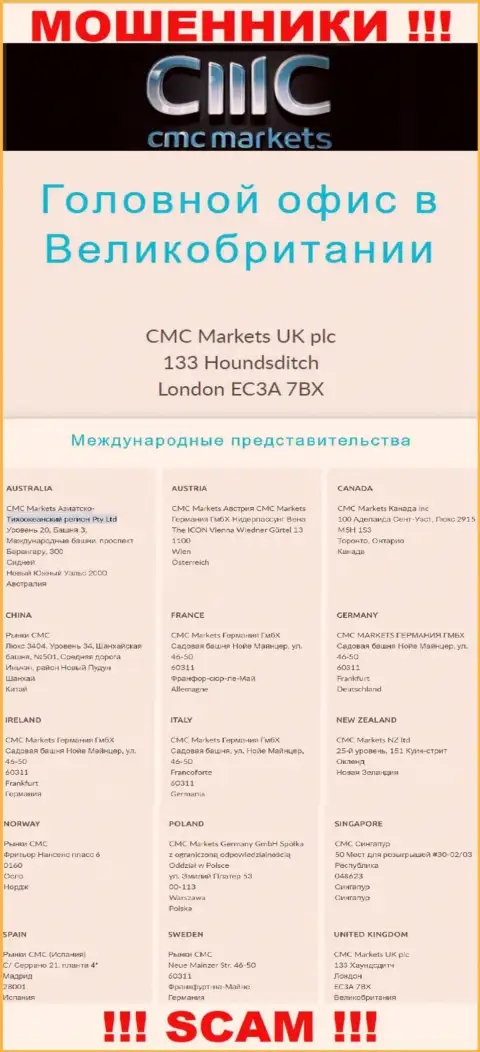 На сайте организации CMCMarkets Com предоставлен ненастоящий адрес - это МОШЕННИКИ !