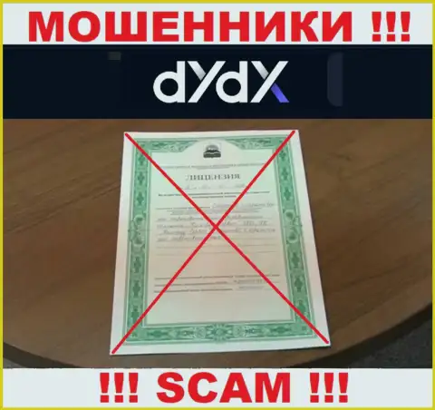 У конторы dYdX не предоставлены данные о их номере лицензии - это ушлые интернет-мошенники !!!
