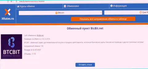 Информационная публикация об online-обменке БТКБит на информационном сервисе Иксрейтес Ру