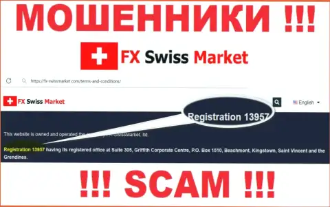 Как указано на официальном сайте кидал FX-SwissMarket Com: 13957 - это их номер регистрации