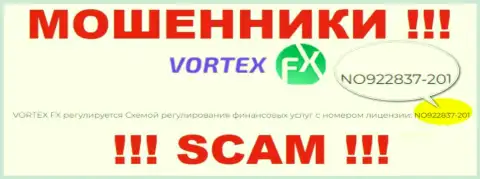 Именно эта лицензия опубликована на официальном сайте мошенников VortexFX