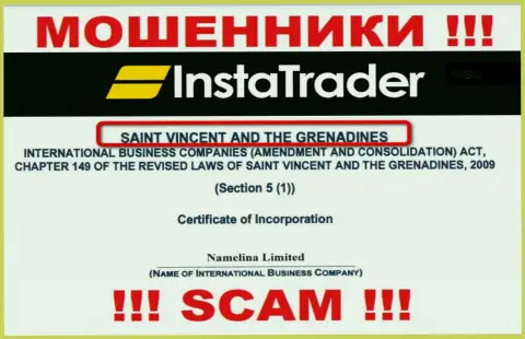 St. Vincent and the Grenadines - это место регистрации организации InstaTrader, находящееся в офшорной зоне