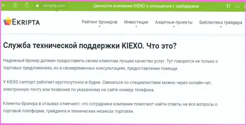 Хорошая работа службы техподдержки дилера Kiexo Com описана в обзоре на сайте екрипта ком
