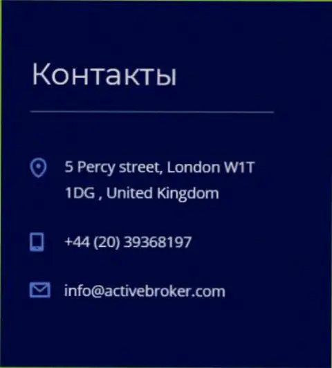 Адрес главного офиса Форекс дилинговой конторы Active Broker, размещенный на официальном интернет-сайте указанного Форекс ДЦ